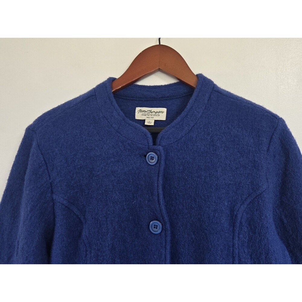 Vintage Norm Thompson Sweater Jacket Womens L Blue 100% Wool Old Money - Picture 2 of 8